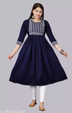 Embroidered rayon Anarkali kurta for casual or wedding wear, three-quarter sleeves