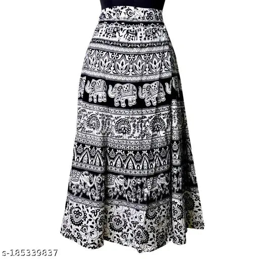 Women's cotton printed skirts, vibrant pattern, stretchable waist upto 44 inches, 40-inch length, multiple sizes available