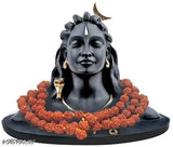 Resin Adiyogi Shiva statue with Rudraksha mala, 9cm x 9cm x 7cm, Indian car dashboard decorative item for spiritual living room showpiece