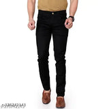 Men's black stretchable denim jeans for a slim fit, durable and stylish - high-quality Indian-made denim wear for under 400 rupees