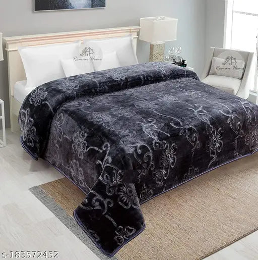 Ultra soft floral double bed light mink winter blanket, solid color polyester. Perfect for cozy comfort all year round. Indian-made microfiber blend