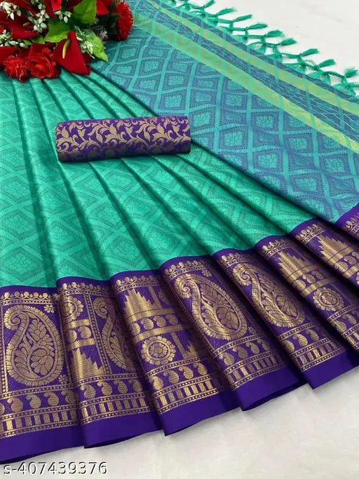 Woven Narayan Peth silk saree with cotton running blouse featuring zari woven net design, ideal for office wear and special occasions. Free size, made in India