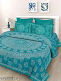 Rajasthani 100% Jaipuri cotton double bedsheet with 2 pillow covers, vibrant ethnic motifs on superfine quality flat sheets for summer, ideal for adults and perfect for a double-sized bed