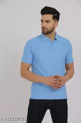 Classy cotton blend solid color men's t-shirt, short sleeves. Sizes: S, M, L, XL, XXL. Made by Aru Crafts in India