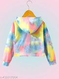 Cotton blend girls' printed crop top hoodie in western style, long sleeves, slim fit, size 4-16 years, India origin