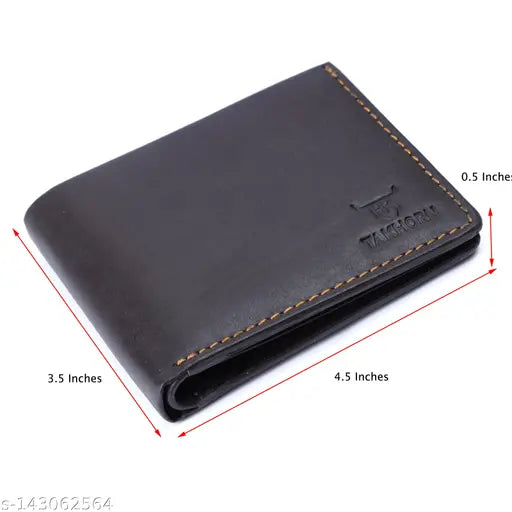 Brown premium quality leather TAKHORN men's wallet with RFID blocking, 2 compartments, sleek design, and stitching detail