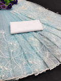 New Arrivals, Attractive Silk Net Partywear Sari with Embroidered Pattern, Indian origin