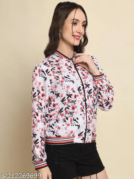 Fleece women's winter jacket with printed net pattern, long sleeves, available in S, M, L, XL