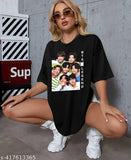 Cotton blend, trendy oversized t-shirt for women and girls, printed net design