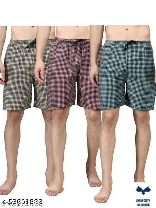 Red and yellow striped men's boxers (M, L, XL), cotton with green accents from India