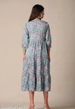 Cotton printed flared middy, three-quarter sleeves, vibrant pattern for women, India-made fashion