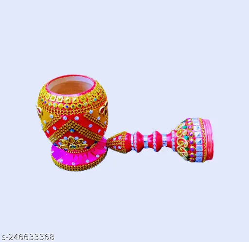 Handcrafted wooden sindurdaani pill box, intricately decorated. 24cm x 24cm x 9cm, traditional Indian showpiece