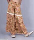 Misbis Girls Rayon Printed Kurta and Shrara Set - Indian A-line rayon kurta with sleeveless top and sharara bottom for 1-12 years