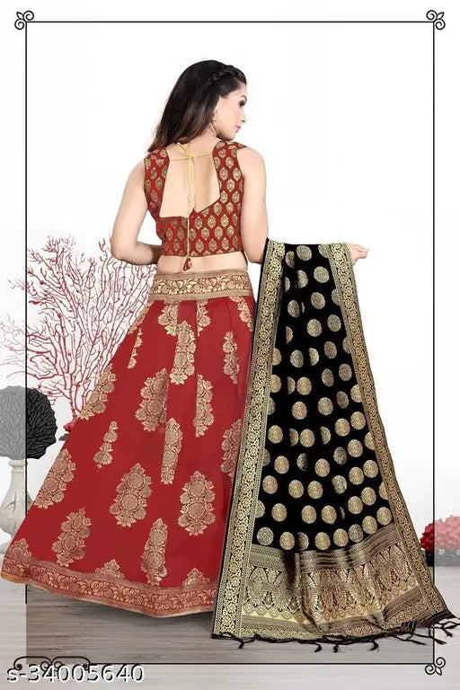Art Silk Lehenga Cholis, cotton silk dupatta - intricately embellished traditional Indian wear for girls aged 11-16 or free size, pair with heels and accessories for a festive look