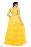 Exclusive designer ruffle embroidered satin lehenga choli set in net dupatta, semi-stitched for girls aged 3-16 years. Indian handcrafted traditional wear