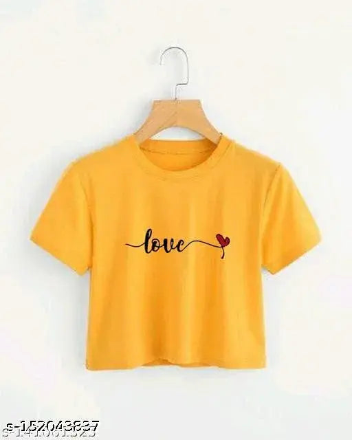 Yellow cotton printed net love dil short sleeve shirt, TUSICROP brand from India