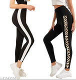 Striped cotton Lycra yoga tights for women, set of 2 - comfortable and trendy workout wear