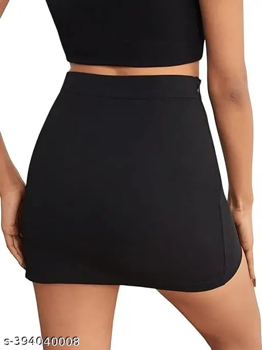 Stylish black polyester mini skirt for women & girls, solid net fabric with school and beach wear versatility in 4 sizes: 26, 28, 30, 32 (waist 26-32in, length 15-16in)