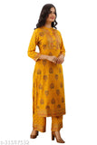Yellow gold print Palazzo set with kurta and bottomwear, rayon fabric, three-quarter sleeves, India origin