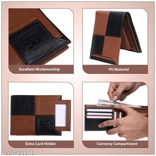 Men's faux leather square ATM wallet. Solid design with 2 compartments, durable lining, and classy block pattern. Well-crafted for men's maximum needs in high quality PU leather