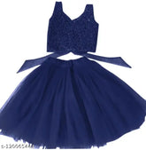 Navy Blue Taffeta Silk Lehenga with Net Dupatta, embellished and sleeveless, for kids aged 2-5 years, made in India