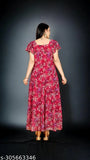 Georgette fancy printed kurti for women, short sleeves, flared style. Exclusive Indian anarkali design with square neck and big sizes available