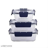 Transparent glass food storage set with detachable locks (400ml, 600ml, 800ml), oven-safe, microwave-safe, and freezer-safe - triple container for airtight storage
