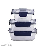 Transparent glass food storage set with detachable locks (400ml, 600ml, 800ml), oven-safe, microwave-safe, and freezer-safe - triple container for airtight storage