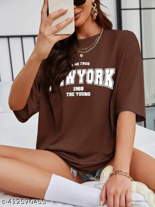 Cotton blend oversized t-shirt pack (2), trending print design for women's casual wear, loose fit, short sleeves, India origin