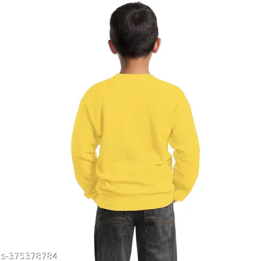 Fleece fabric kids winter sweatshirt in cotton blend, yellow color with long sleeves and printed net pattern for both boys and girls