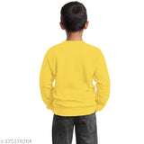 Fleece fabric kids winter sweatshirt in cotton blend, yellow color with long sleeves and printed net pattern for both boys and girls