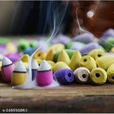 Wooden backflow incense cones with fragrance (Rose, Lavender, Jasmine & Sandalwood), Set of 40 for puja and meditation, Indian-made