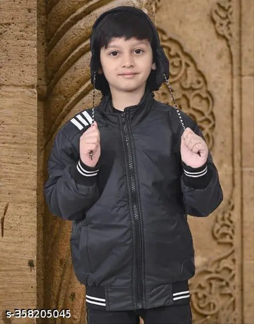 Special black butter nylon jacket for boys Nadwi Collection, solid pattern, long sleeves, 7-8 years size, Indian origin