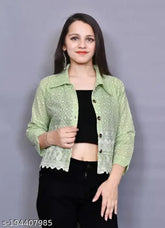 Cotton embroidered jacket with blouse for women, trending Indian design, long sleeves