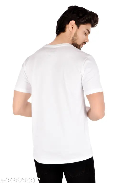 Men's regular cotton round neck fit short sleeves T-Shirt (White), solid design, perfect for everyday wear or sporty activities. Made in India