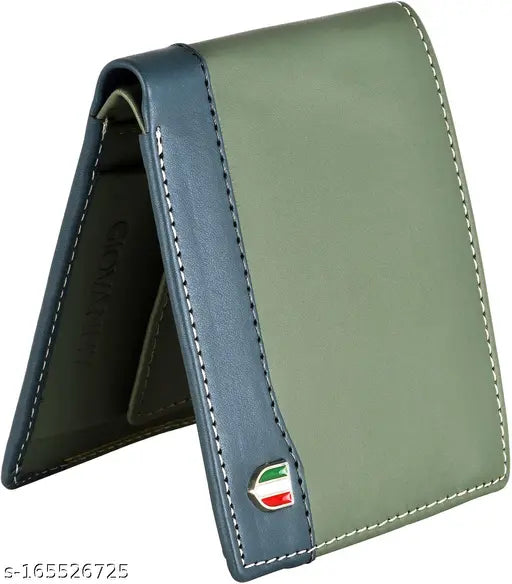 Green-blue faux leather men's wallet, durable, five compartments, free size