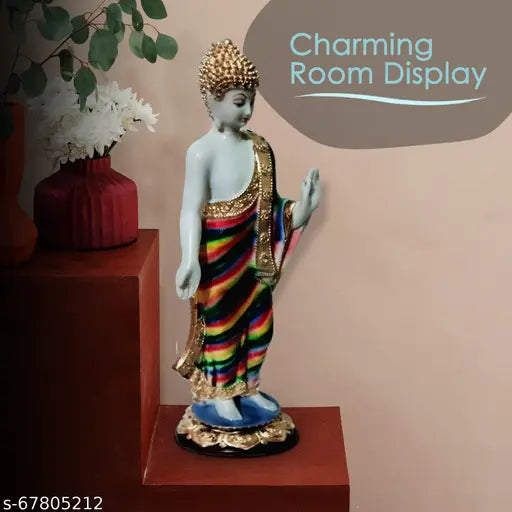 Resin Buddha Statue (10cm x 38cm), ideal for living room showpiece, peaceful decorative Asian art