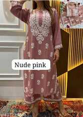 Rayon Chikankari Kurta Set with Plazzo pants, full embroidery on printed net fabric