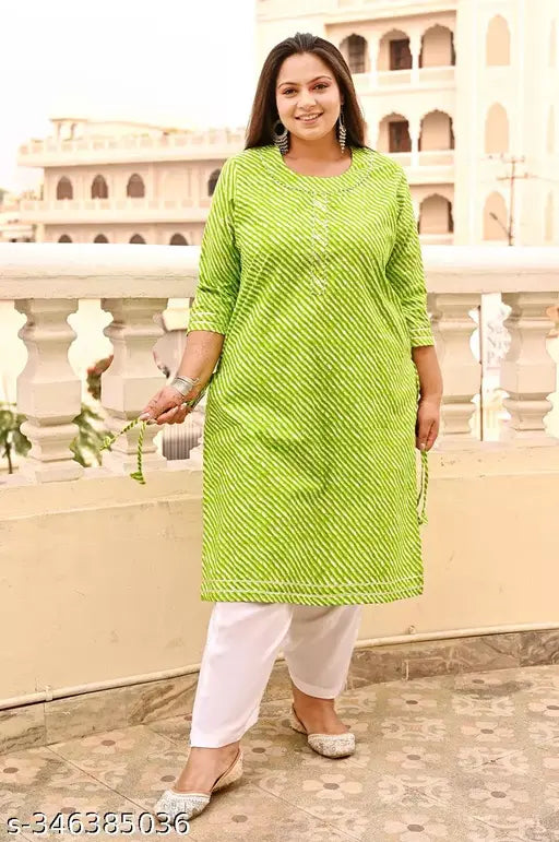 Plus size cotton kurti with heavy lacework - stylish, comfortable festive wear for women