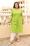 Plus size cotton kurti with heavy lacework - stylish, comfortable festive wear for women