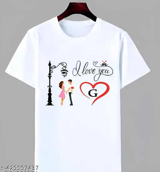GPI CREATION white polyester round neck typography I Love You A-Z printed t-shirt for men and women with heart design, India origin