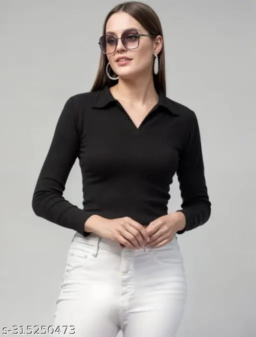 Lycra long-sleeve solid crop top by Naaz Fashion (India), size S for girls (28in bust, 18in length)