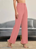 Black and pink cotton blend trendy women's regular fit trousers pack of 2, sizes 26-34, ankle length with front seam detail and elastic waistband