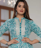 Aqua Blue Rayon Printed Kurti Gown, 5XL, ideal for parties & festivals. High-grade fabric, made in India." (124 characters)