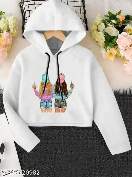 Loose cotton western crop top with hoodie neck & long sleeves, printed pattern, hand-wash only, women's casual wear top