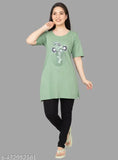 Green floral printed cotton night suit for women, comfortable long-lasting quality night dress