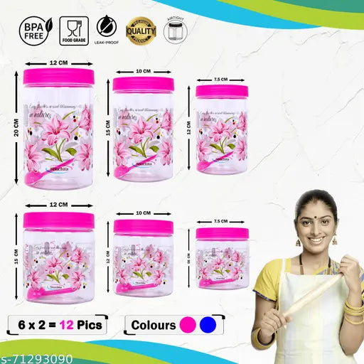 Plastic spice storage containers: 12 piece set in various sizes (250ml, 500ml, 750ml, 1000ml, 1500ml, 2000ml) for dry fruits, cereals, masala, snacks, rice. Airtight, stackable, odor-free, and BPA-free. Ideal for modern and traditional kitchens