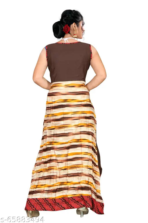 Art Silk, sleeveless, self-designed table long printed kurta. Breathes comfort, adds style, made in India