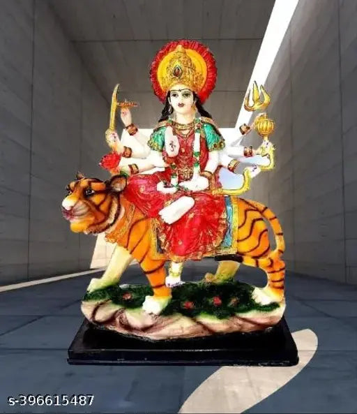 Marble finish god idol of Maa Durga, 7-inch tall spiritual showpiece for home decor from India