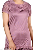 Purple satin nightsuit set for women, includes pyjamas and robe, Indian designer fashion
